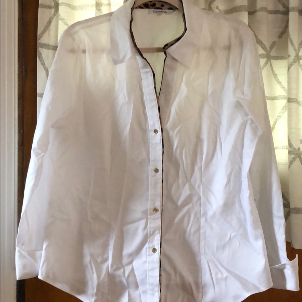 Calvin Klein White Blouse w/ leopard print